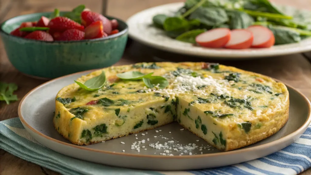 Delicious and fluffy spinach frittata packed with fresh greens, melted cheese, and vibrant vegetables – a perfect meal for any time of day!