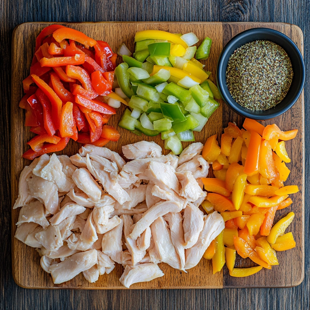 chicken fajita casserole ingredients prep