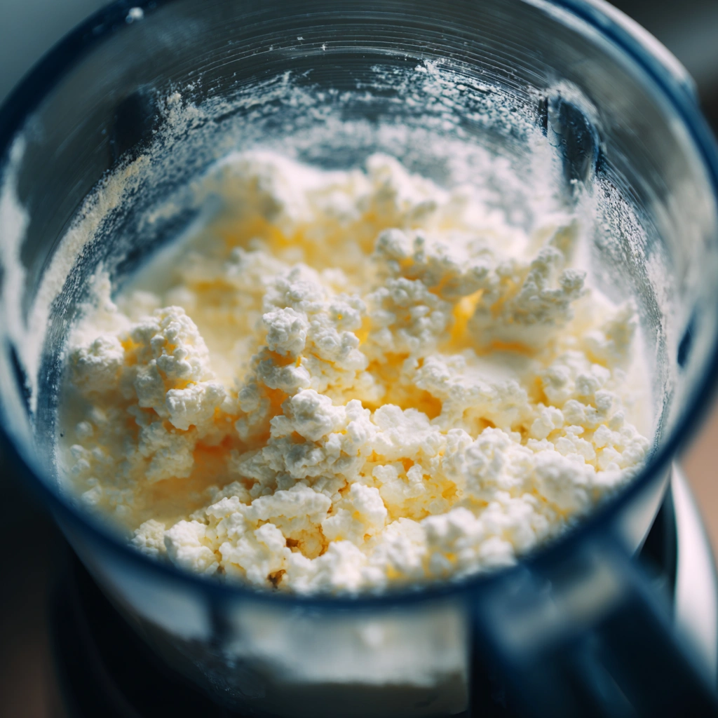  Blending cottage cheese into creamy ice cream base