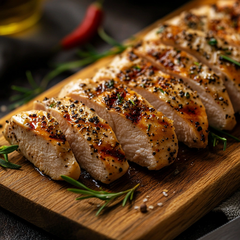 Grilled chicken breast slices for pesto sandwich