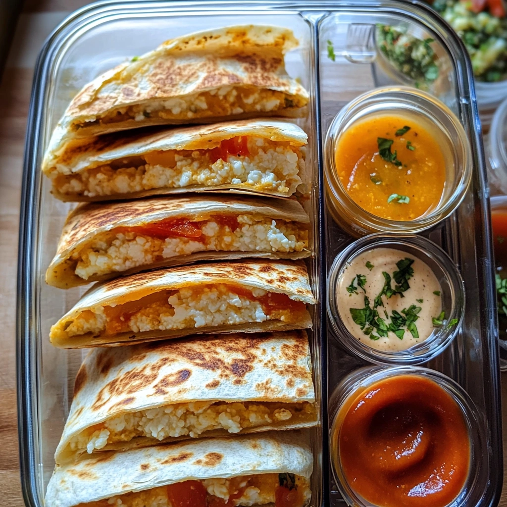 cottage cheese quesadilla in meal prep container