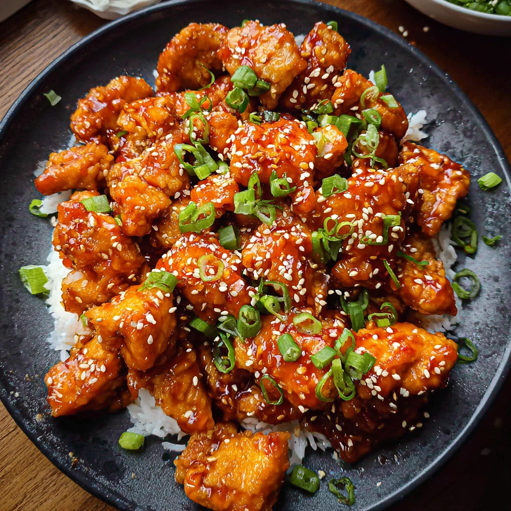 sweet chili chicken close-up with glossy glaze